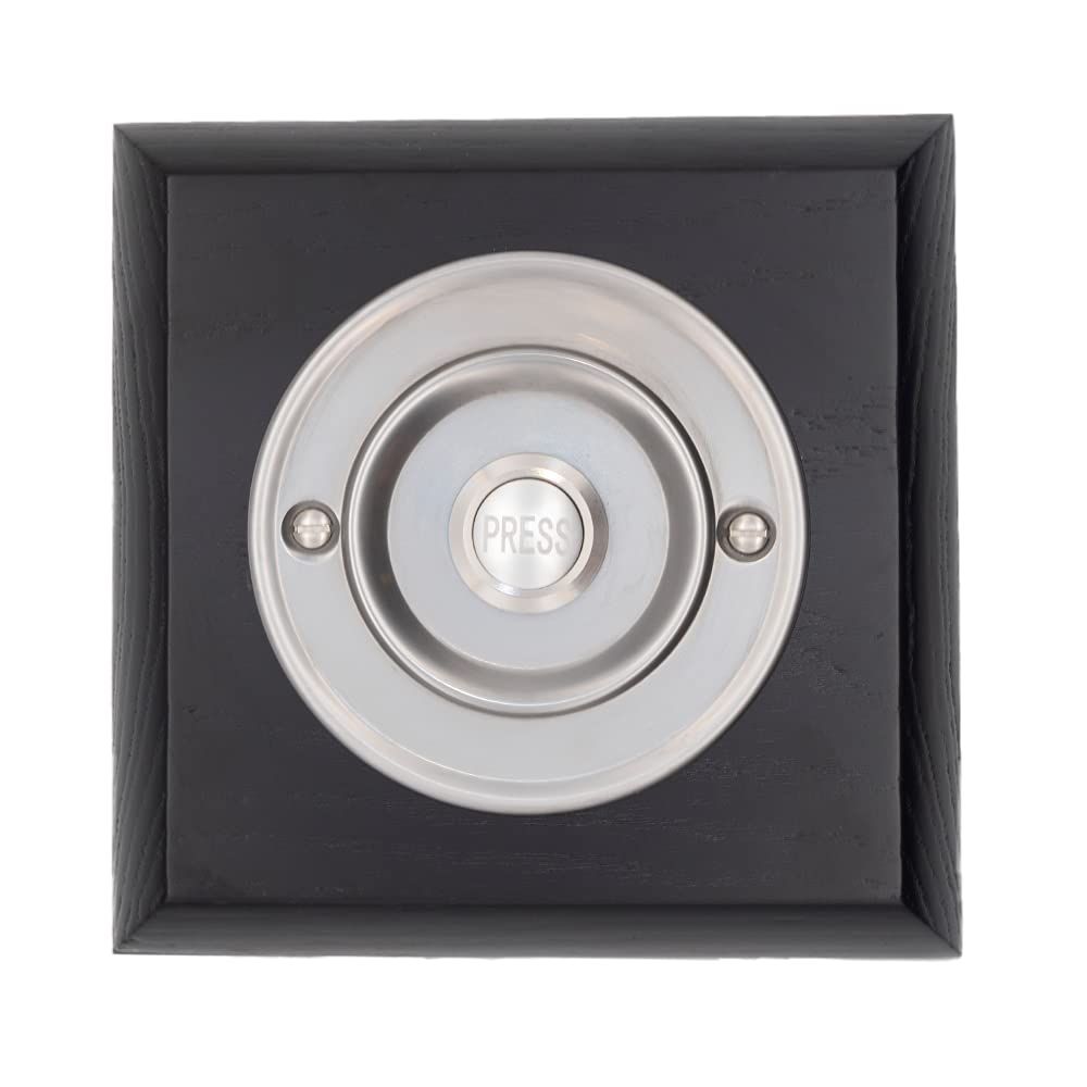 Modern Living Square Wireless Doorbell in Black Ash and Brushed Nickel - Nickel Press - Plug in F5R-Recordable