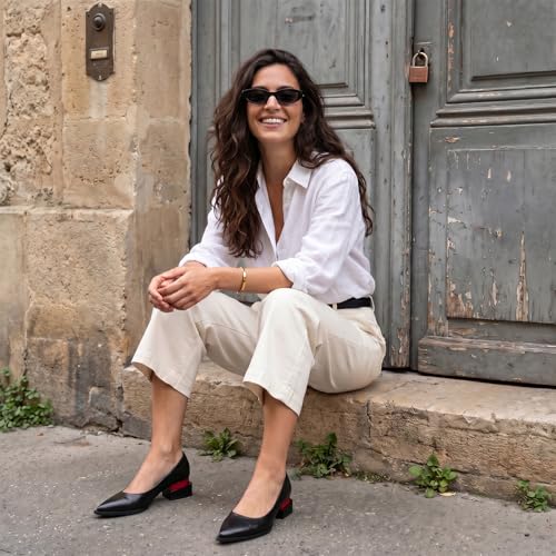 Image of LingxiaUne Dress Shoes for Women, Comfortable Dressy Flats, Womens Chunky Heel Pumps with Arch Support and Pointed Toe