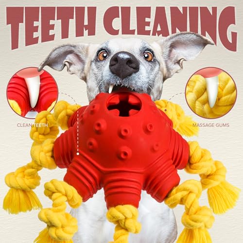Legend Sandy RUBBER OCTOPUS RED Large Dog Chew Toys For Aggressive Chewers Large Breeds, Tough Rubber Dog Toy To Keep Them Busy, Treat Dispensing Puzzle Toys, Interactive Tug Of War Rope Toy thumb #1