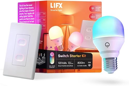 LIFX Kit de iniciación, (2) bombillas de color inteligente de 800 lúmenes, (1) interruptor inteligente (blanco) compatible con Alexa y Google Home