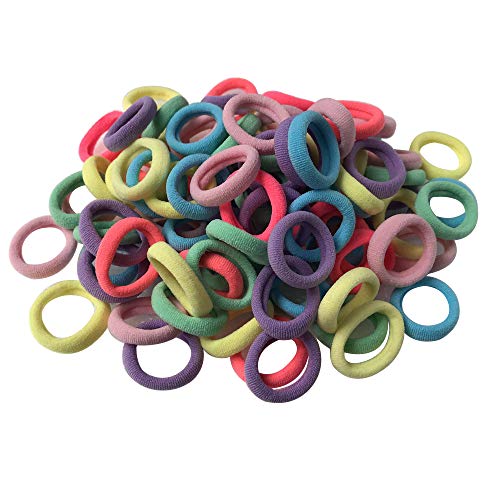 Aivwis 100 PCS Baby Hair Ties, Cotton Mini Hair Ties, Soft Seamless Small Hair Ties, Elastic Ponytail Holders, for Baby Toddlers Girls Kids, 1 Inch in Diameter (Spring Color)