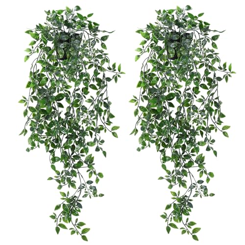 Planta Artificial Colgante, 2 Piezas Hiedra Artificial con Macetas, Plantas Artificiales Decorativas para Interior Exterior Decoracion Pared Habitacion Salon Jardín Terraza Baño, Oficina, Fiesta