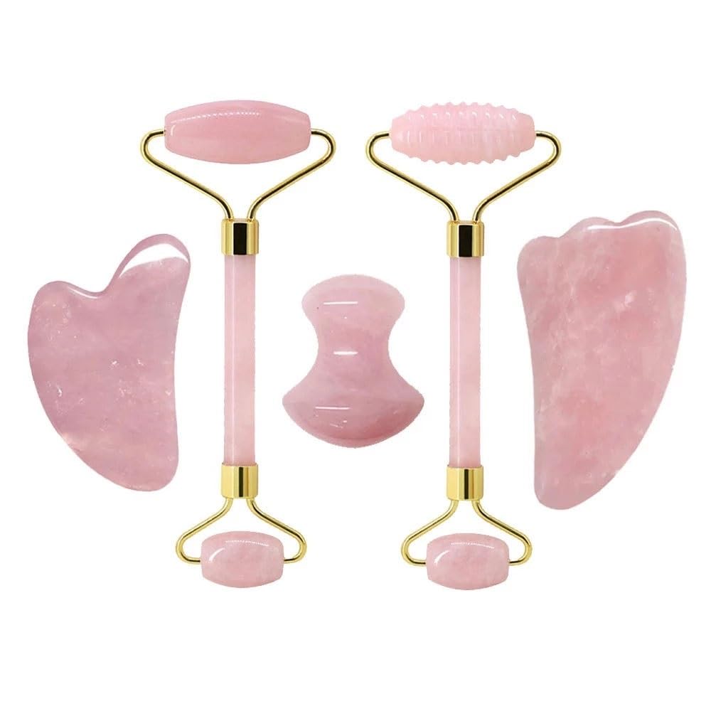 Rosenquarz-Gesichts-Jade-Roller-Massagegeräte Guasha-Set Gua Sha-Werkzeuge Stein-Gouache-Schaber for Gesichtsmassage-Schönheitswerkzeug(Type 12)