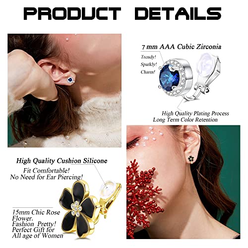 Finrezio 9 Paia Orecchini a Clip da Donna CZ Perle...