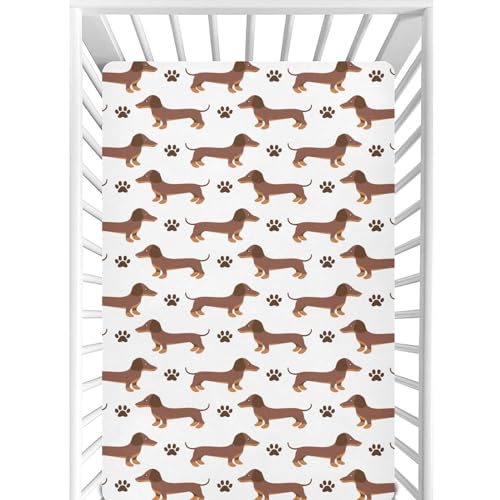 Image of CaTaKu Dachshund Dog Paws Print Mini Crib Sheets for Girls Boys Baby Mattress Sheets Fitted, Soft Toddler Nursery Bed Sheets Neutral 28 inchx 52 inch