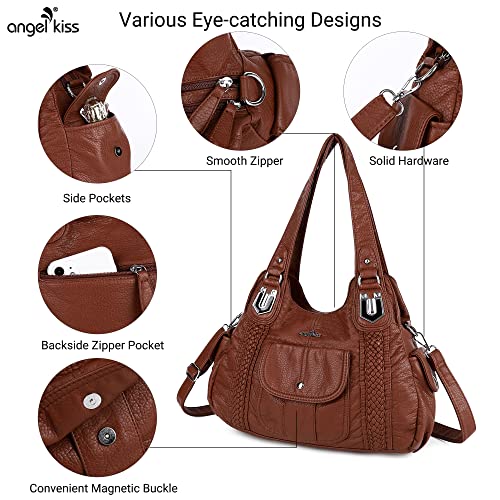 Image of Angel Kiss Purses and Handbags for Women Washed Vegan Leather Crossbody Hobo Satchel Shoulder Tote Purse