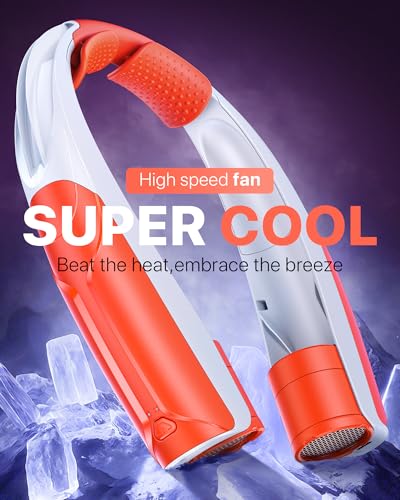Image of AaoLin Portable Neck Fan with 6000mAh Battery, USB-C Rechargeable, Orange Hands-Free Personal Fan 6 Speeds, 6-20Hrs Cooling for Outdoor Sports /Gym /Office, Adjustable 11oz Lightweight, Neck Cooler