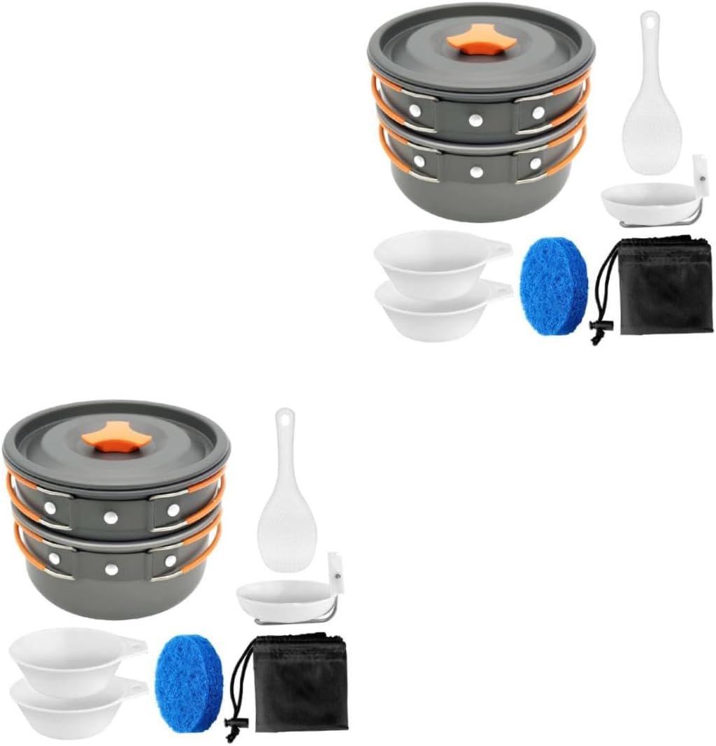 Mikikit Portable Picnic Cooking Outdoor Cookware Kit for Hiking and Camping Non Stick Insulated Handles for