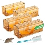 KENNEAS Mausefalle Lebend 4er Pack, Lebendfalle Maus, Wiederverwendbar, Tierfreundliche, Hochsensitive Quick Release, Kontakt mit Mäusen vermeiden - Gartenzubehör(4, Braun)