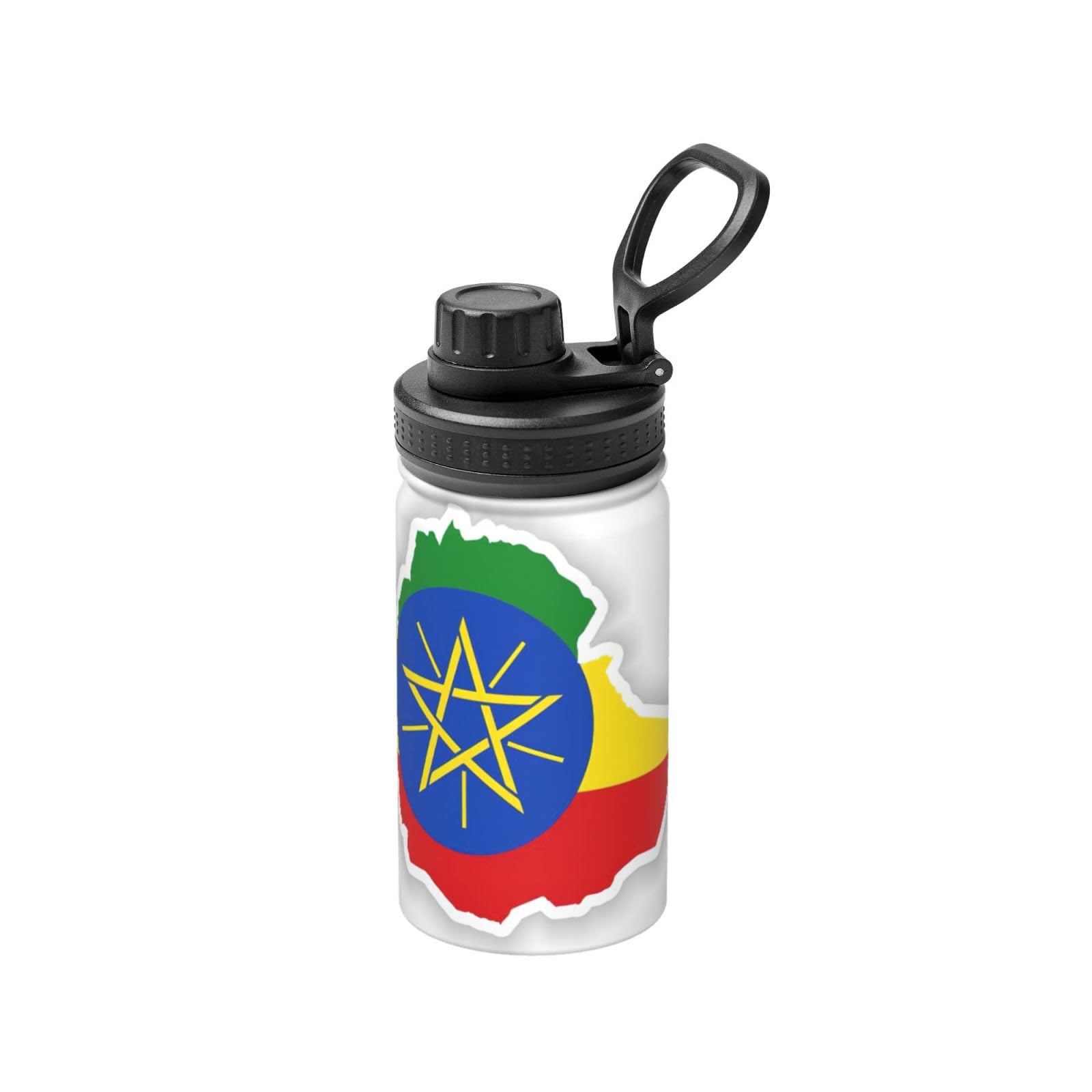 Botella de agua de metal con aislamiento térmico y diseño etíope