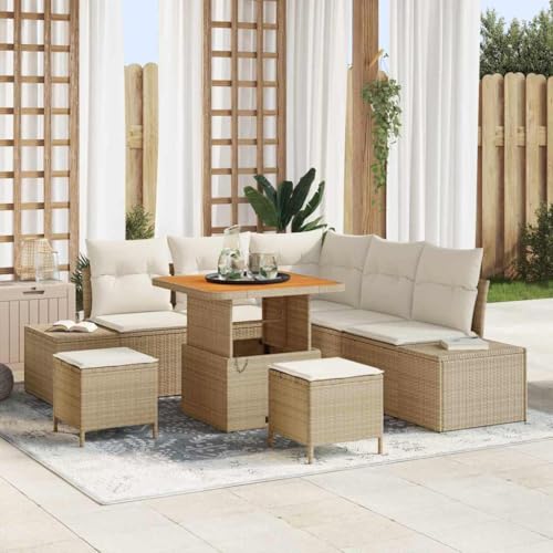 INLIFE Ensemble de canapé de Jardin 8 pcs Beige Poly rotin-3362781