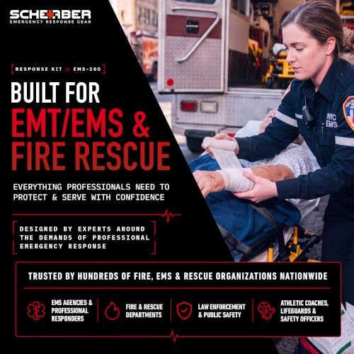 Scherber First Responder Fully-Stocked Professional Essentials EMT/EMS Trauma Kit | HSA/FSA Approved | Reflective Bag w/8 Zippered Pockets & Compartments & 200+ First Aid Supplies - Red - Image 3