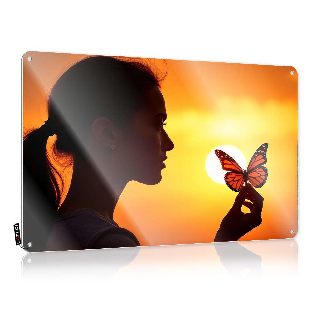 Sujd Colour Woman Admiring Butterfly At Sunset. Metal Wall Decoration Wall Decorative | Nice Rules Hanging Art For Campers Living Room(30X40cm)