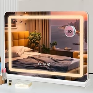 Vanity Mirror with Lights, Large 31.5″ Makeup Mirror with Built-in LED Lights-3 Colors & Brightness Adjustable for Makeup Desk, Tabletop or Wall Mounted, White