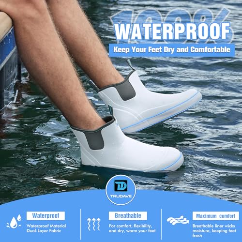 Deck Boots for Men, Men's Waterproof Insulated Reliable Rain Boots, Anti-Slip Ankle Rubber Boots with High-Traction for Fishing Boating, Size 6-142