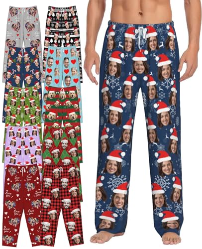 Custom Pajama Pants with Photo Personalized Pajama Face Pants for Men Women Customized Christmas Sleepwear Bottoms