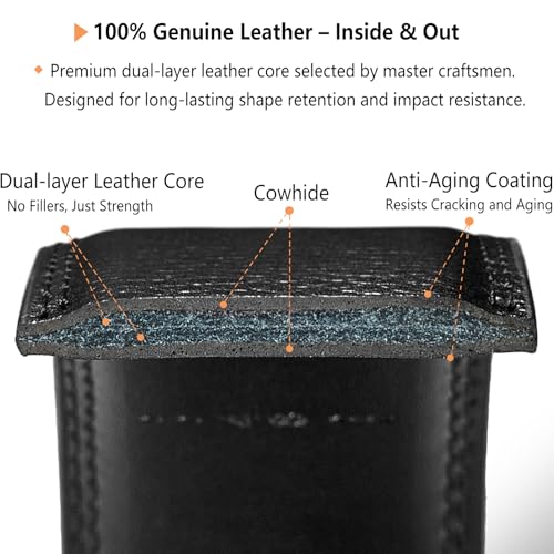 Image of LionVII Men's Ratchet Belt - Genuine Leather Adjustable Belt for Dress and Casual with Automatic Buckle, Adjustable Trim to Fit 29 inch-50 inch, 3.5mm Wide