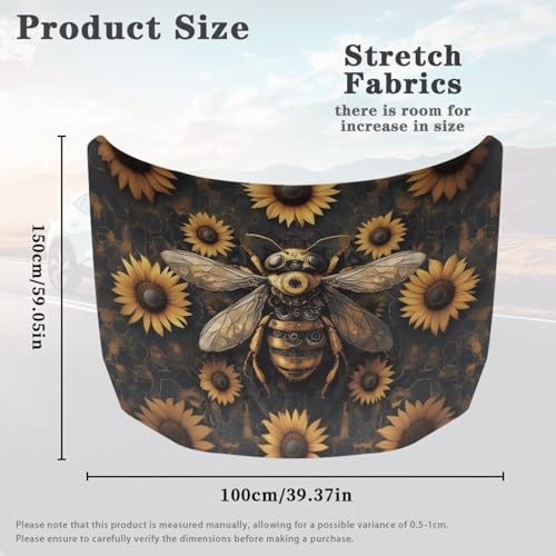 Image of Car Hood Cover Stretch Polyester Car Hood Protector Mechanical Bee Print Car Hood Flag Waterproof Car Exterior Accessories for Most SUVs Sedans Trucks Pickups