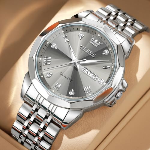Image of OLEVS Watch for Men Diamond Casual Analog Roman Quartz Stainless Steel Waterproof Luminous Date Calendar Luxury Gifts Wrist Watch