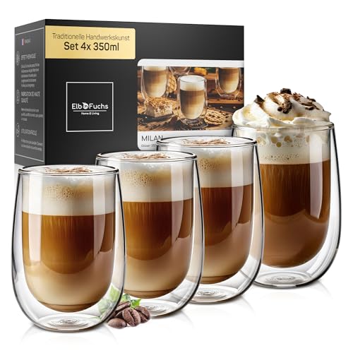 ElbFuchs® Doppelwandige Latte Macchiato Gläser Set [4x 350ml in G...