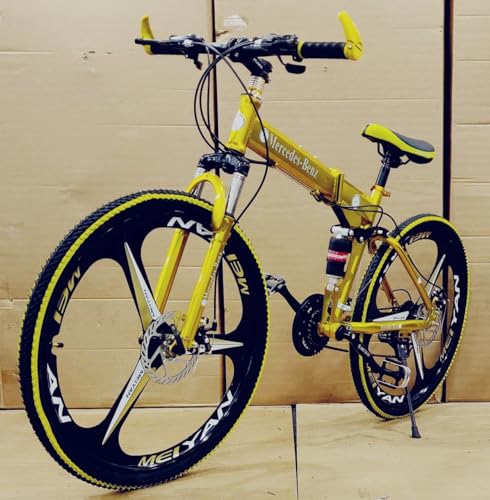 Image of Amaze Kai Dual Suspension Bikes Bm Foldable Gear Cycle for Men with 21 Speed Gear 6 Spoke | Folding Mountain Bike with Double Disc Break & Mac Wheel, 26 Inch, White N Black (Golden)