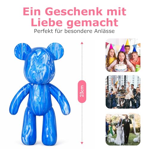 DIY-Malflüssigkeit Bär Figur Kit - Heimdekorationen Malen Bastelset, Haus Dekoration, Kreative Blanko Malerei, fluid bear painting I inkl. 3 Farben, Bär, Pinsel, Tischdecke, Schürze (Silber)