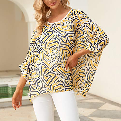 Image of Ckikiou Plus Size Batwing Flowy Semi Sheer Chiffon Blouse Tunic for Women Summer Floral Print Boho Beach Cover ups