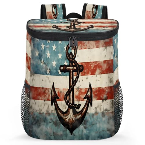 CNNINGYI Camping Cooler Backpack 30 Cans, Soft 4th of July Backpack Coolers Insulated Leak Proof Travel Cooler Bag, Waterproof Lunch Picnic Work Bag, Vintage Ocean Anchors