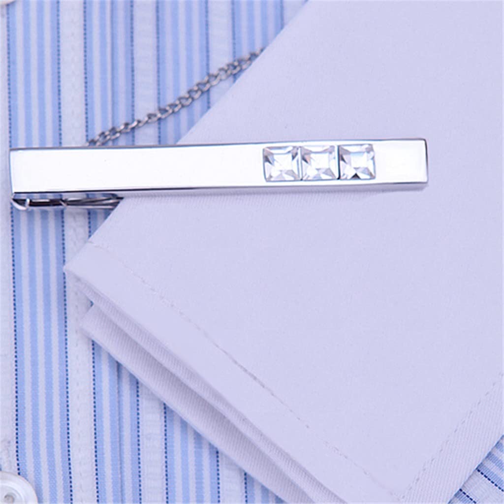 Gemelos Buen Clip de Corbata para alfiler de Corbata para Hombres Barras de Corbata de Cristal Blanco Gemelos Juego de Pasador de Corbata Invitados