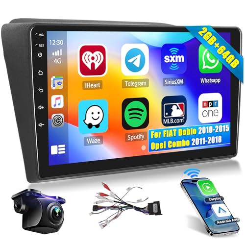 [2+64GB] Android 13 Autoradio, Wireless CarPlay Android Auto, für FIAT Doblo