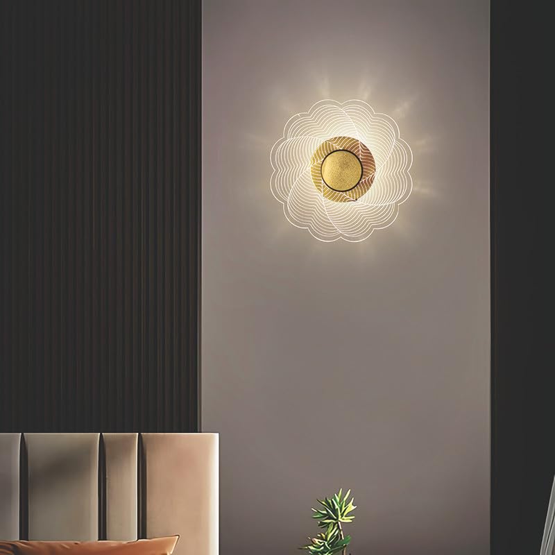 Image of Spiral Pattern 3-in-1 LED Wall Light Decorative Lamp with Golden Center Artistic Accent Lighting for Living Room Bedroom Hallway & Home Decor (Artistic Flower Designs, Pack of 1)