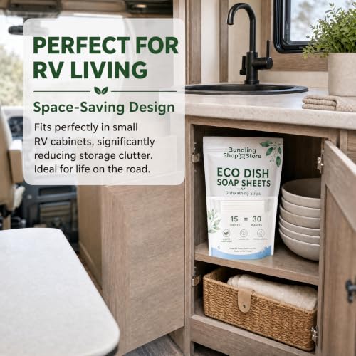 BUNDLING SHOP STORE Eco Dish Soap Sheets – Eco Dishwashing Strips for Dishwasher Machines and Hand Washing – Travel & Home, 15 Sheets Up to 30 Washes (SPRAY BOTTLE NOT INCLUDED) - Image 5
