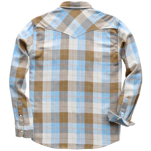 Dubinik® Flannel Shirt for Men Western Cowboy Pearl Snap Shirts for Men Long Sleeve Vintage Buttons Down Plaid Shirt2