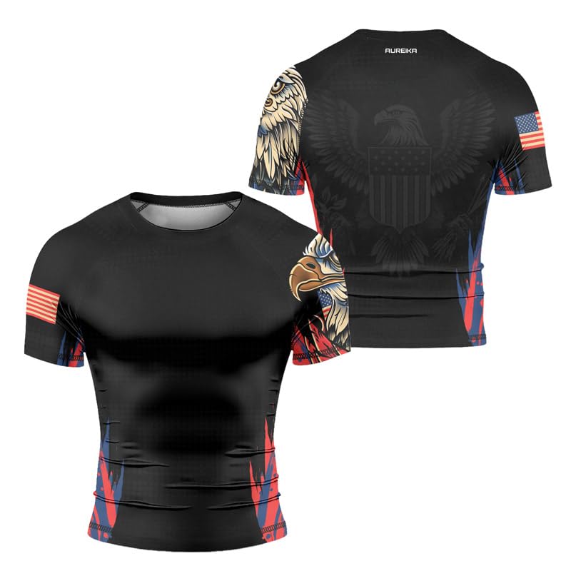 Men's Patriot Rash Guard Short Sleeve – Performance Fit Compression Shirt for MMA BJJ Grappling & Jiu Jitsu