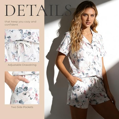 Image of LYCY Womens Pajamas Set Floral Print, Soft Pajamas for Women Shorts Set, Summer Button Down 2 piece Women Pjs