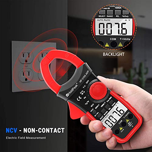 Image of HOLDPEAK Digital Clamp Multimeter Connect with APP via Bluetooth HP-570S-APP Voltage Multimeter with Amp Ohm Tester, 6000 Count with NCV, Auto Range, AC /DC Voltage AC /DC Current,Resistance