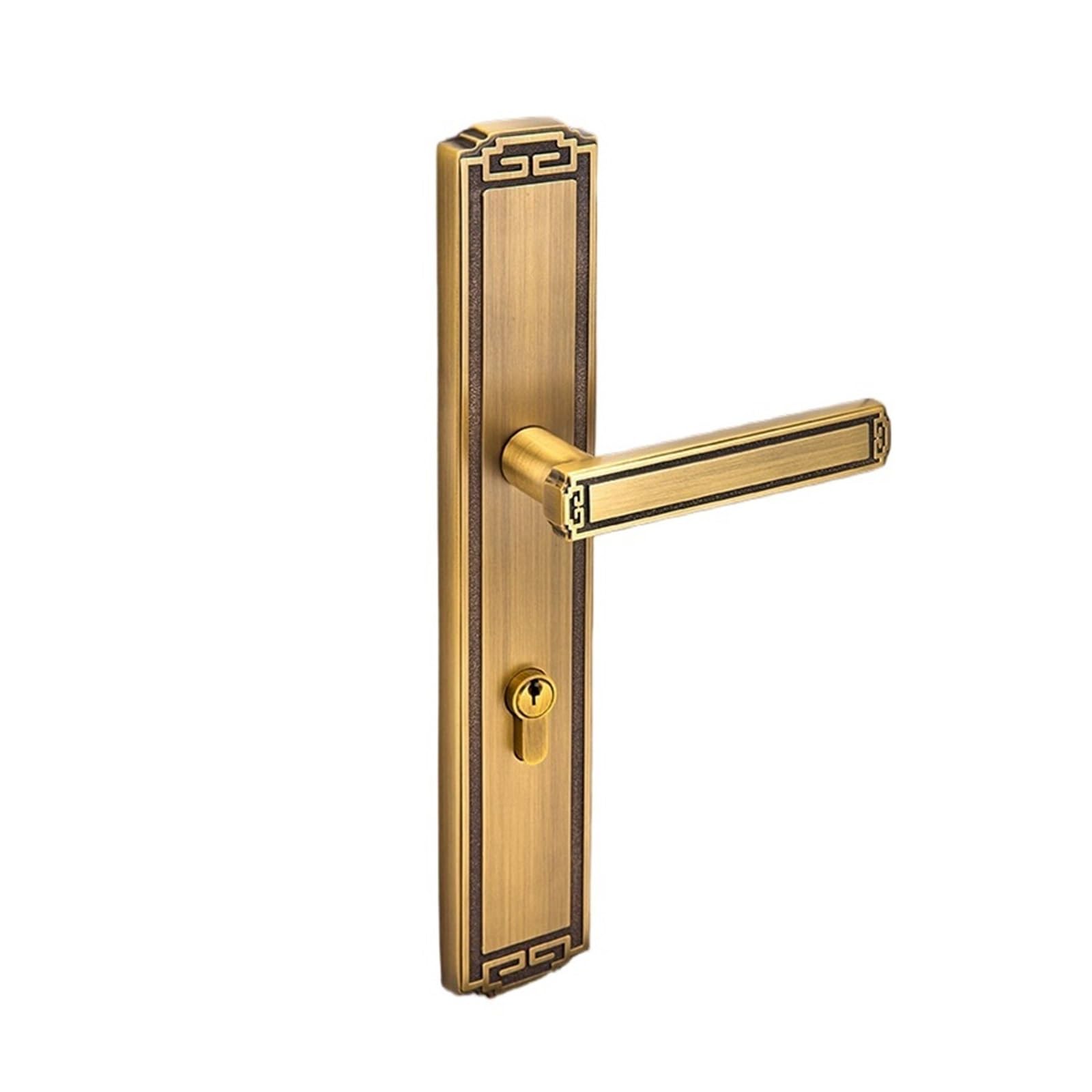 Magnetisches Türschloss aus reinem Kupfer im chinesischen Stil for den Innenbereich, einteiliger Türgriff for den Haushalt, unabhängig von linken und rechten Schlössern(Brass)