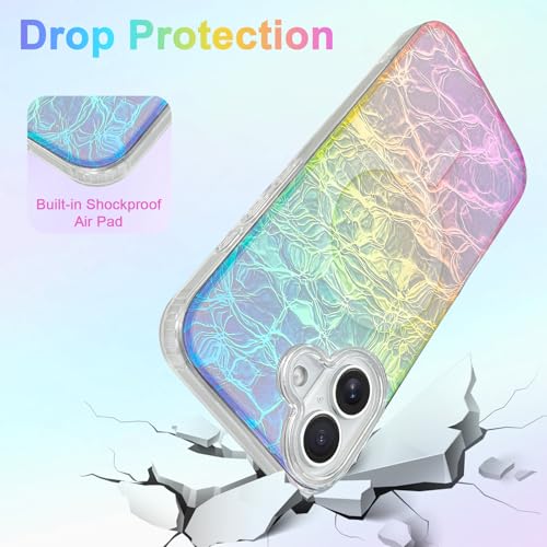 Image of AIGOMARA Cute Case for iPhone 17 Case for Women Girls [ Compatible with Magsafe ] Glitter Girly Aesthetic Rainbow Magnetic Protective Phone Cover, Fluorescent Iridescent Craquelure Pattern