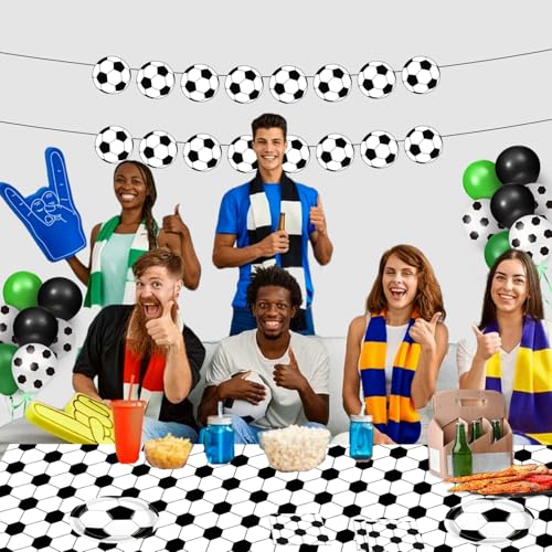 Image of QIYANPAX 4 Pieces Soccer Tablecloths - Soccer Birthday Party Decorations Soccer Table Cloth Soccer Tablecloth Plastic Table Cover for Sports Soccer Theme Party Decorations, 54 x 108 Inch