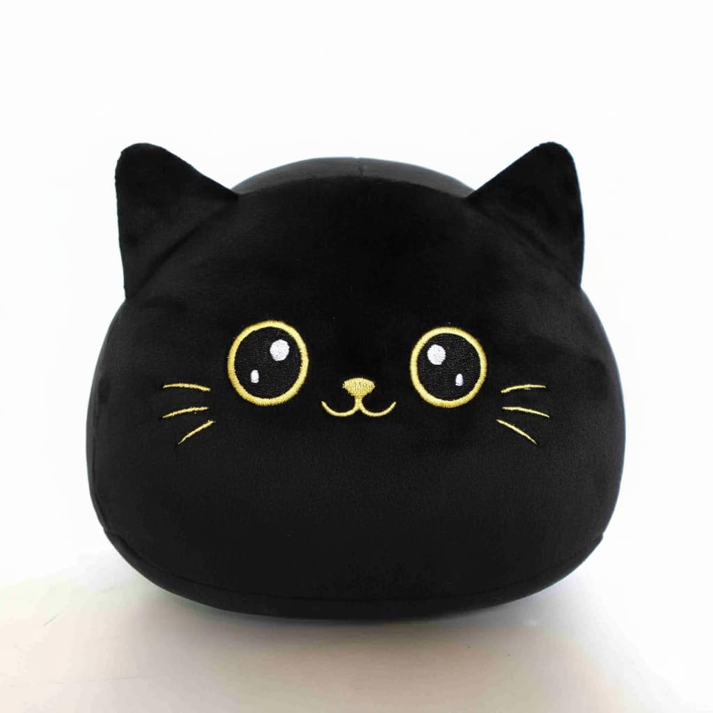 ZENVEXA Premium Cute Cat Plush Toy - 20cm Soft Cat Pillow for Work, Travel, and Naps - Adorable Animal Shaped Cushion for Kids & Adults (Black)