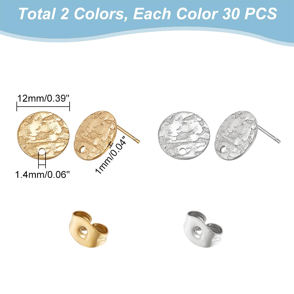 UNICRAFTALE Circa 30 pz. Montatura per Orecchini A Bottone Rotondi Piatti in Acciaio Inox con Anello Dadi per Orecchio Orecchino A Perno da 0.7 mm Trovare per La Creazione Colore Acciaio Inossidabile