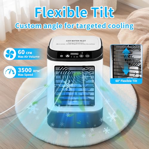 Mini Air Conditioner - 2026 New 4 Speeds Portable Air Conditioner with Ice Cubes Mold/2 Mist Modes/900ML Tank/7 Colors LED Light - Evaporative Air Coolers Fan for Home/Bedroom/Car/ image 7