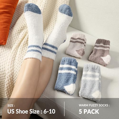 Fuzzy Socks for Women - 5 Pair Fuzzy Socks with Grip, Cozy Slipper Socks for Women, Womens Soft Comfort of Coral Fleece, Parallel2