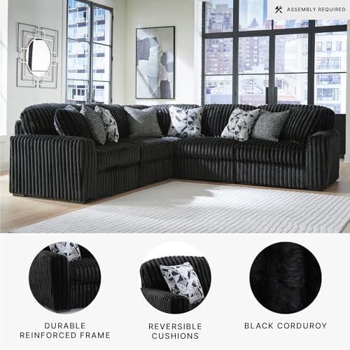 Image of Signature Design by Ashley 5-Piece Jumbo Corduroy Sectional Sofa, Black