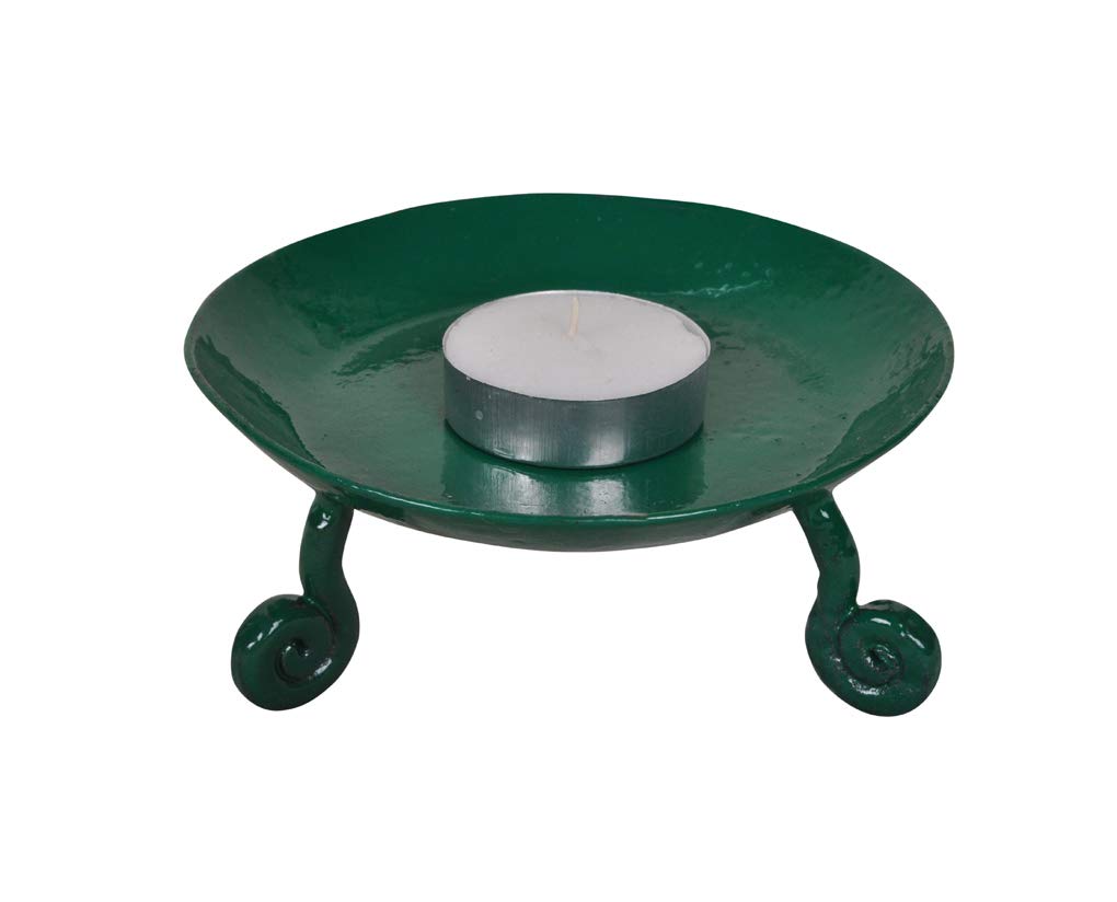 Lalhaveli Decorative Iron Plate Candle Holder, Green, Candle Stand for Wax Candles 4.5 x 2 inch