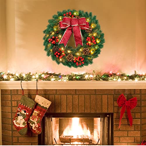 Hocent Christmas Wreaths For Front Door With Hanger & Timer - Pre-Lit Lights 17'' Christmas Wreaths For Windows Decorations With 40 Led Lighted For Mantle Stairs Fireplace Indoor Outdoor Wall thumb #8