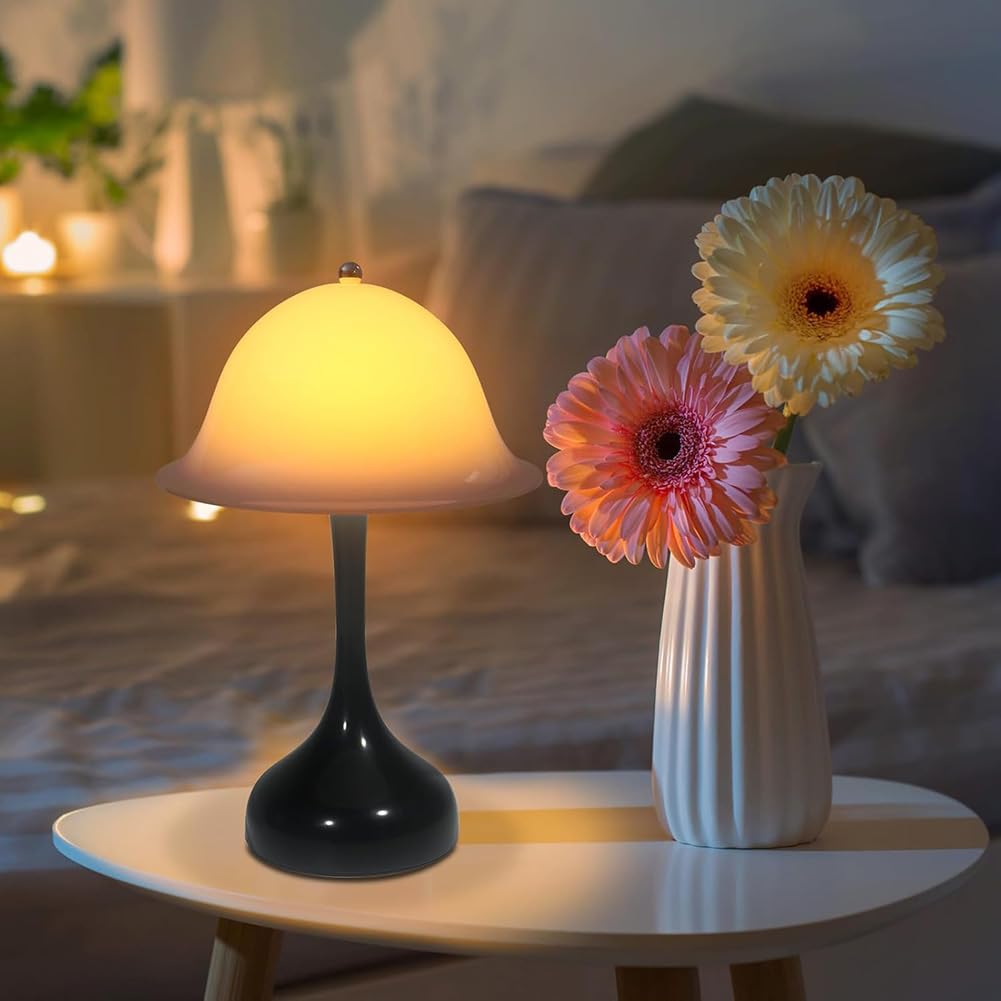 Lampa LED w kształcie grzyba, bezprzewodowa, dotykowa, ściemniana, ładowalna lampa stołowa z 3 temperaturami barwowymi, ładowana przez USB, lampka nocna na baterie do czytania