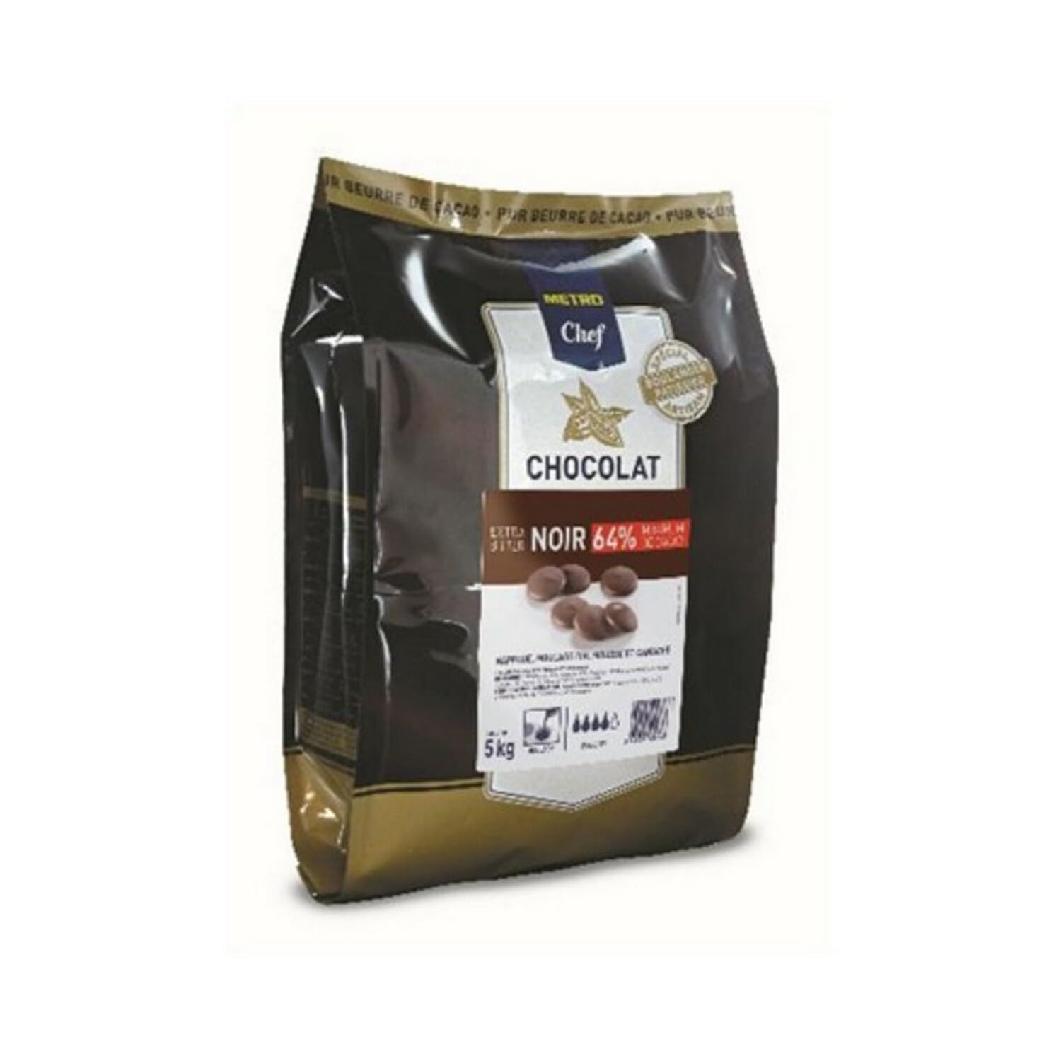 METRO Chef Chocolat noir de couverture extra-bitter 64% cacao en palets sachet 5 kg