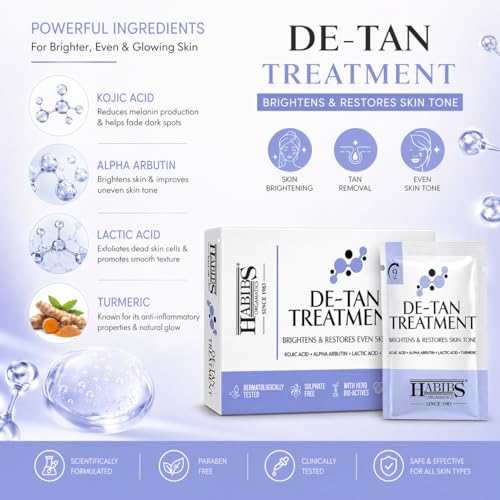 Image of Habibs De-Tan Treatment Kit Skin Brightening & Tan Removal Evens Skin Tone Salon Professional Formula Suitable for All Skin Types 12g X 6