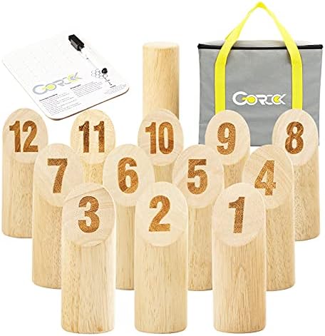 Gorock Numbered Block Toss Game, Wooden Bowling Throwing Game Set with Scoreboard & Carrying Bag, Giant Outdoor Backyard Lawn Game for Kids Adults Family